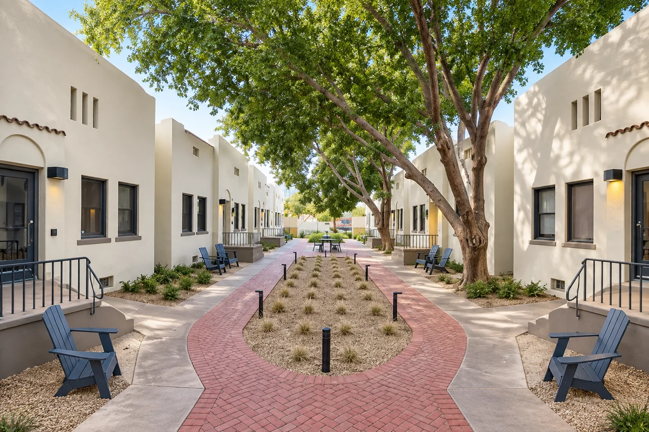Arcada’s historic Phoenix bungalows and shared garden courtyard