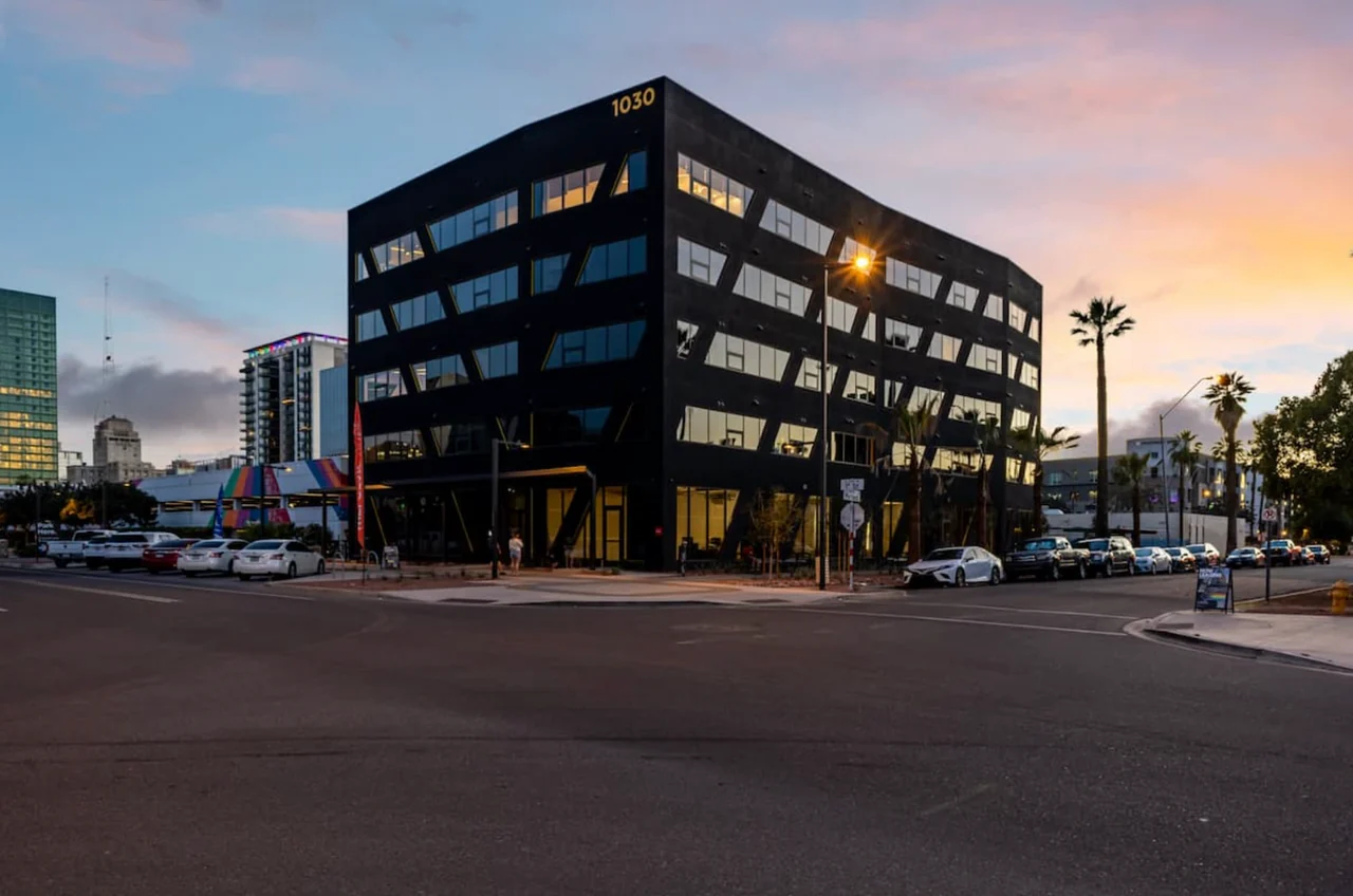Rainbow Road's completed black facade in downtown Phoenix